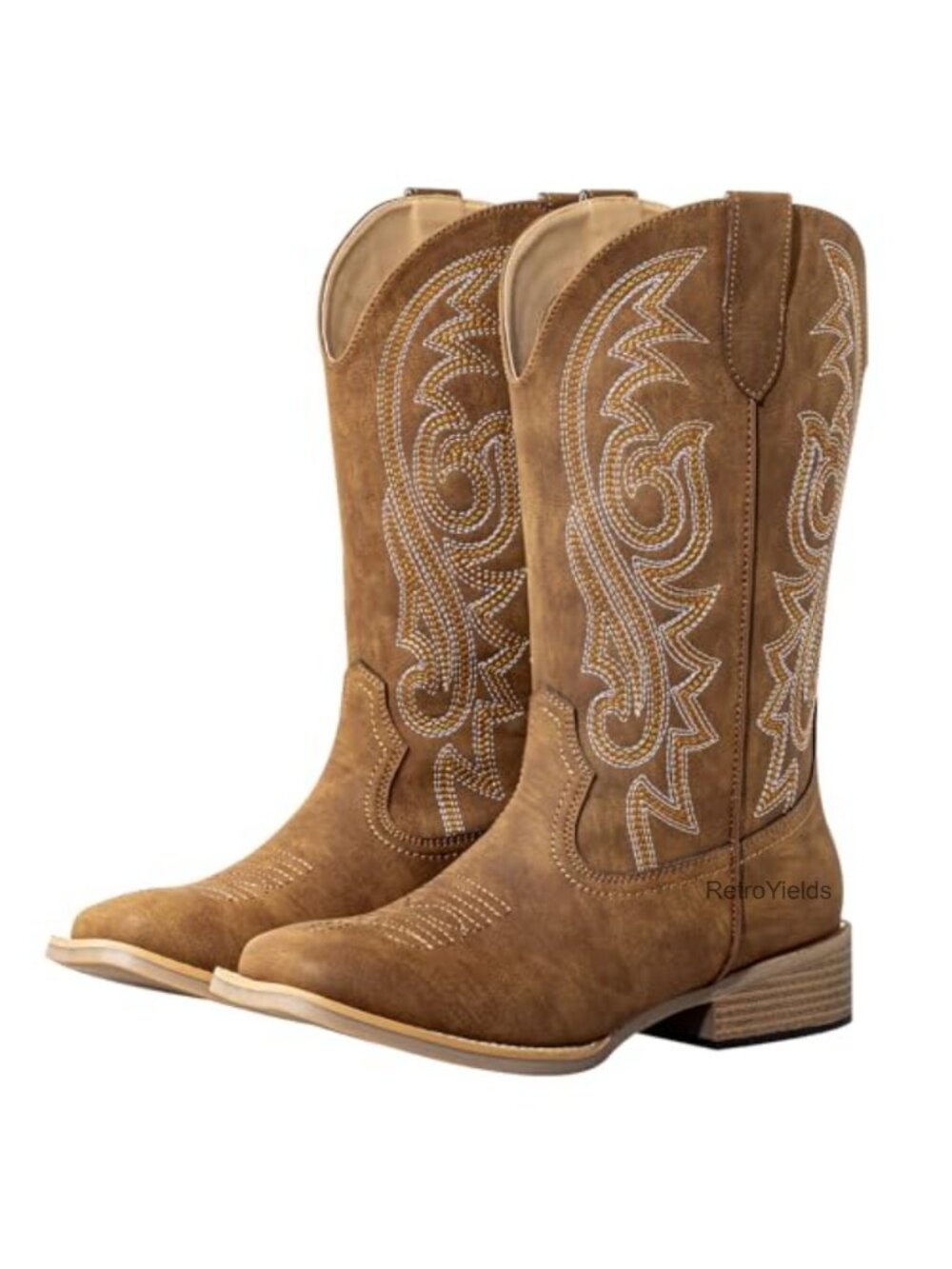Extra Wide Calf Cowboy Boots Square Toe Faux Leather Pull On
